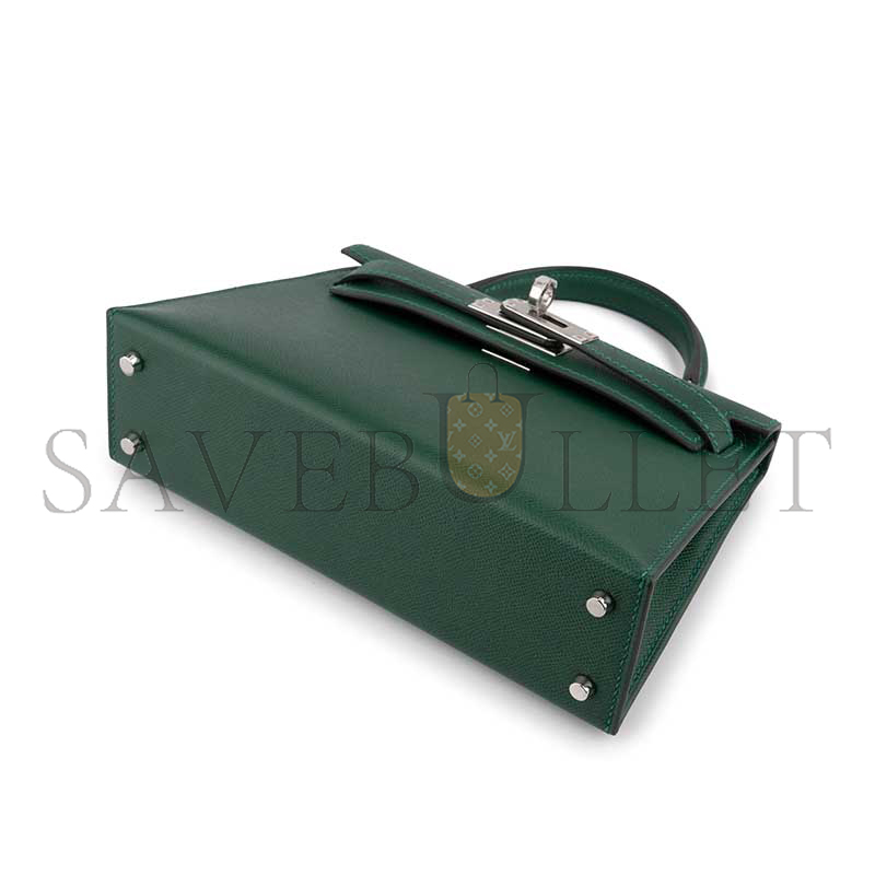HERMES MINI KELLY II EPSOM VERT FONCÉ PALLADIUM HARDWARE (19*12*5.5cm)